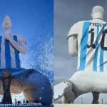 ESTÁTUA GIGANTE DE MESSI VIRALIZA POR POSE INUSITADA